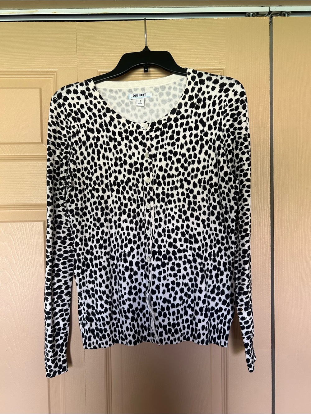 Old Navy White and Black Dalmatian Spot Button-Up Cardigan
